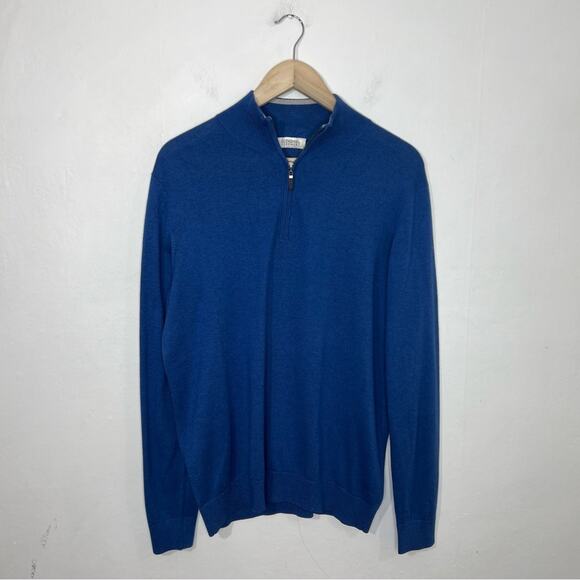 GLENSHIEL CASHMERE BLUE SILK CASHMERE BLEND QUARTER ZIP SWEATER SIZE LARGE - Picture 1 of 9